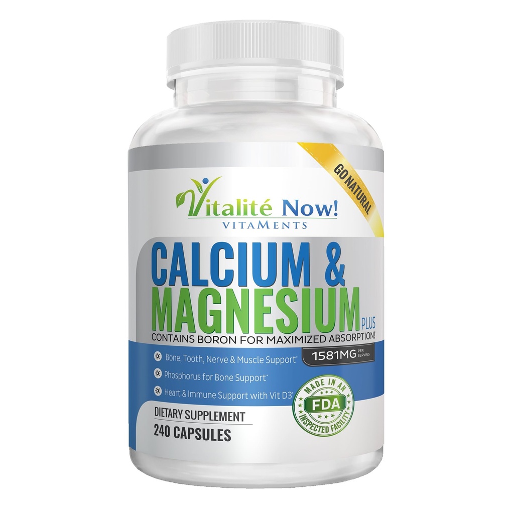 Bedste Calcium & Magnesium + vitamin D3 400 IE - stærkt Absorbable med bor - 10 former for Calcium + fosfor for ben styrke - alle naturlige - 240 kapsler - 2 måneder Tilgang!