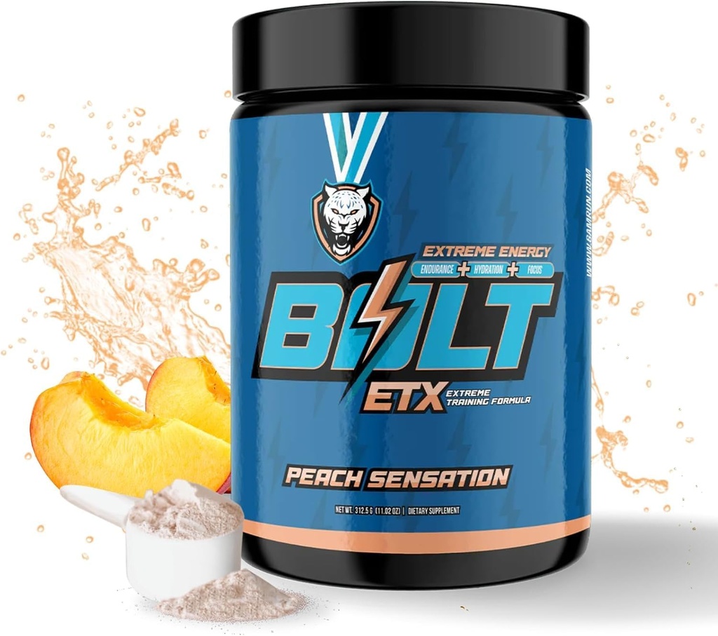 6AM Run Bolt - Pre Workout Powder til Instant Energy Boost til Cardio og Focus - Ingen jitters, High Energy Conditioning Formel - Alle naturlige, Keto, Vegan (Peach Sensation)