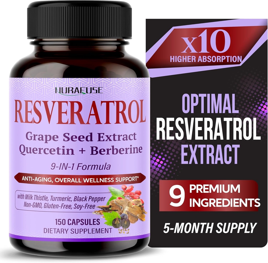 RESVERATROL 9-in-1 Formel - med mælk tidsel, gurkemeje, sort peber non-GMO, glutenfri, soy- fri