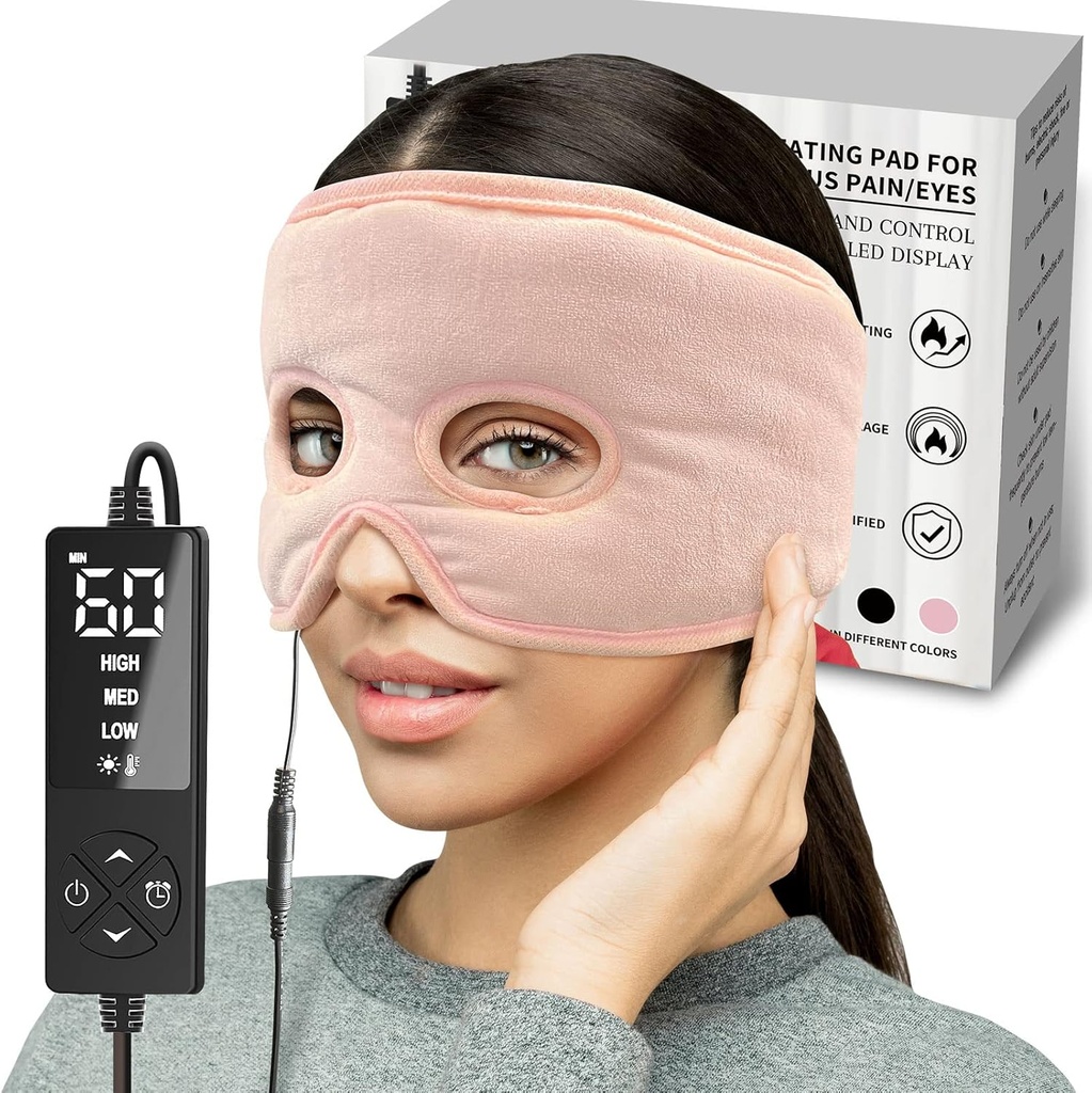 Fugtig varme Sinus tryk relief maske med 3 varmeindstillinger, Ekstra store ansigt opvarmning Pad for øjne, Sinusitis, Hormone Migræne, Spænde Hovedpine Relief
