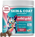 Solid Gold Omega 3 Fish Oil for Dogs Soft Chews - Chicken Flavored Omega 3 for Hund Skin & Coat Health - Vitamin C, E & Biotin Chews for Dry Skin, immunforsvar & Itch Relief for Dogs - All Age 120ct
