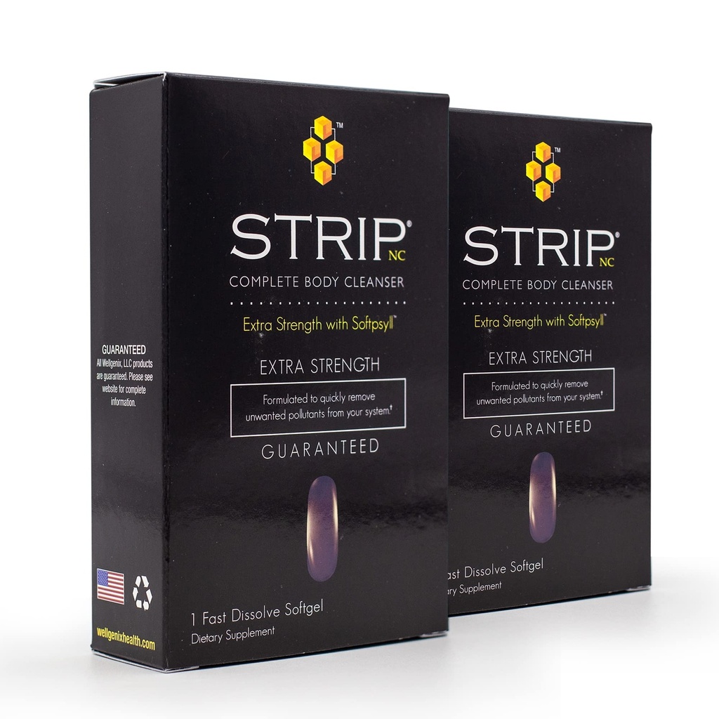 Wellgenix Strip NC Complete Body Cleanser, Premium Body Cleanse, Herbal Detox Cleanse at skylle dit system, En times toksin fjernelse, 1 Fast fungerende Softgel
