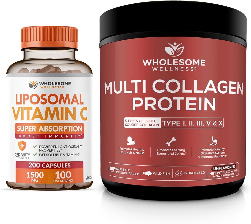 Grossisme Wellness Liposomal C-vitamin kapsler + Multi Collagen Protein Powder Hydrolyseret Bundle