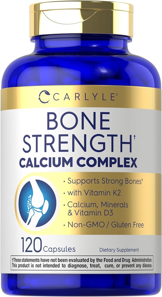 Carlyle Bone Strength Calcium Complex Supplement | with Vitamin D3, Magnesium, K2, Zinc & Boron | 120 Capsules | Non-GMO, Gluten Free