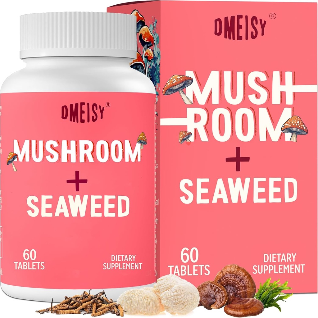 Sublingual Mushroom Complex, 18- 1- Mushroom Supplement, Lions Mane, Reishi, Tyrkiet Tail & Mere - Brain Kosttilskud til hukommelse og fokus, hukommelse Kosttilskud, energi, mad, immunitet, 60 tabletter