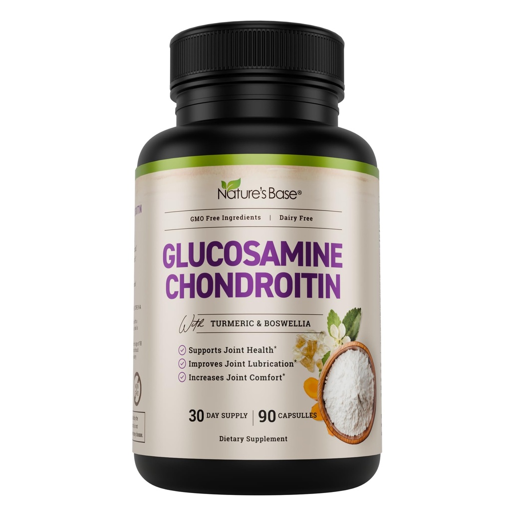 Nature 's Base Glucosamine Chondroitin MSM Collagen - Fælles Support Supplement for Mobilitet, Fleksibilitet, & Comfort - med gurkemeje, Boswellia - for mænd og kvinder - 90 Kapsler