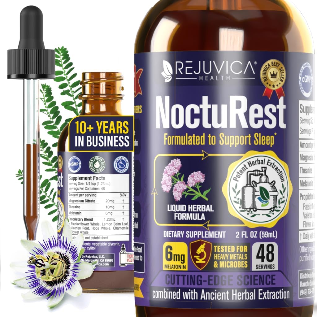 NoctuRest Natural Sleep-Aid with Valerian and Melatonin - All-Natural Liquid Formula for 2X Absorption - Magnesium, L-Theanine & More