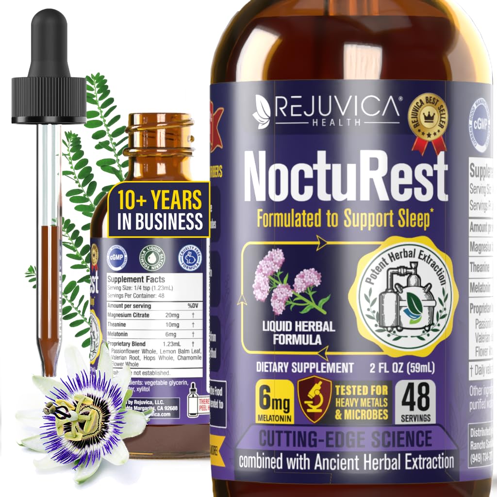 Nocturest Natural Sleep- Aid with Valerian and Melatonin - All- Natural Liquid Formel for 2X Absorption - Magnesium, L- Theanin & mere
