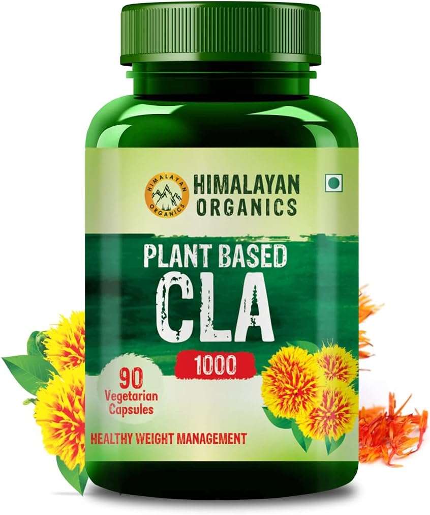 Himalayan Organics Organics Organics Plant Based CLA 1000 Saflor Oil Extract Fat Burner Supplement D4; Immunity Booster, Weight Management, Lean Muscle Mass D124; God for mænd og kvinder -90 Veg kapsler