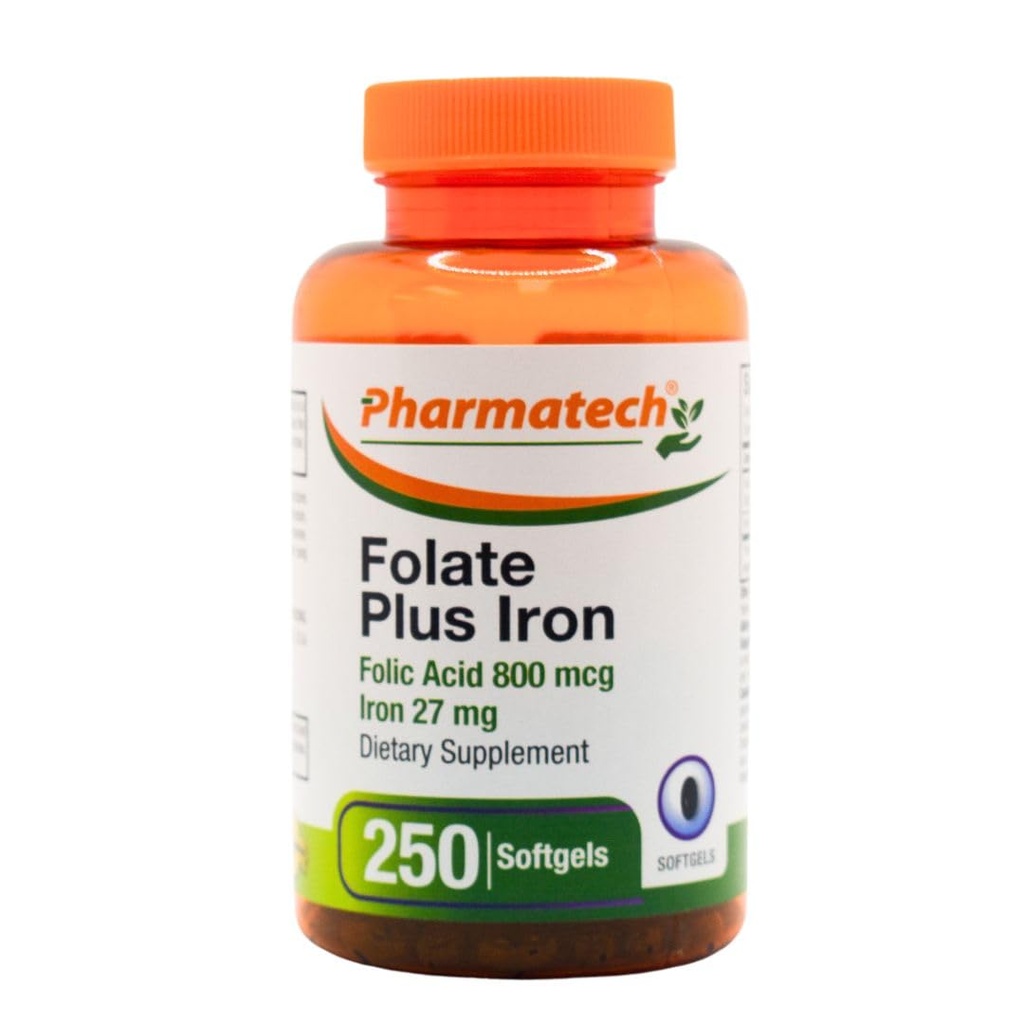 Folinsyre 800 mcg Plus jern 27 mg tillæg til kvinder, vitamin B9, folat prenatal, hurtig absorption, Made in USA, 250 Softgels