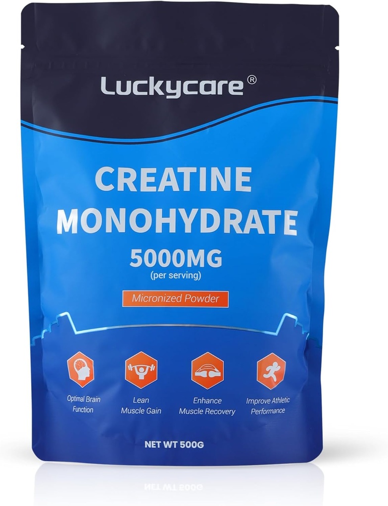Luckycare Creatinine monohydrat - 5000 mg Pure Mikronized Creatin - Creatinine Powder Support for Strength & Performance - 100 Servere, 500G