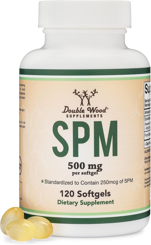 SPM Max (Specialized Pro- Resolving Mediators) 120 Softgels, 500mg (Kun Produkt Standardiseret og tredjepart testet til at indeholde aktive SPM 'er, Check Supplement Fact Panel) af Double Wood
