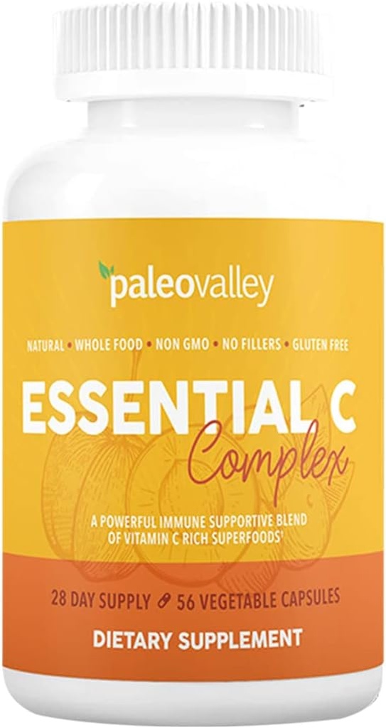 Paleodal Essential C Complex - C-vitamin supplement til immunforsvar - 1 pakke, 450mg - Organic Superfoods Umodne Acerola Cherry, Camu Camu, Amla Berry - Ingen syntetisk ascorbinsyre - USA Made