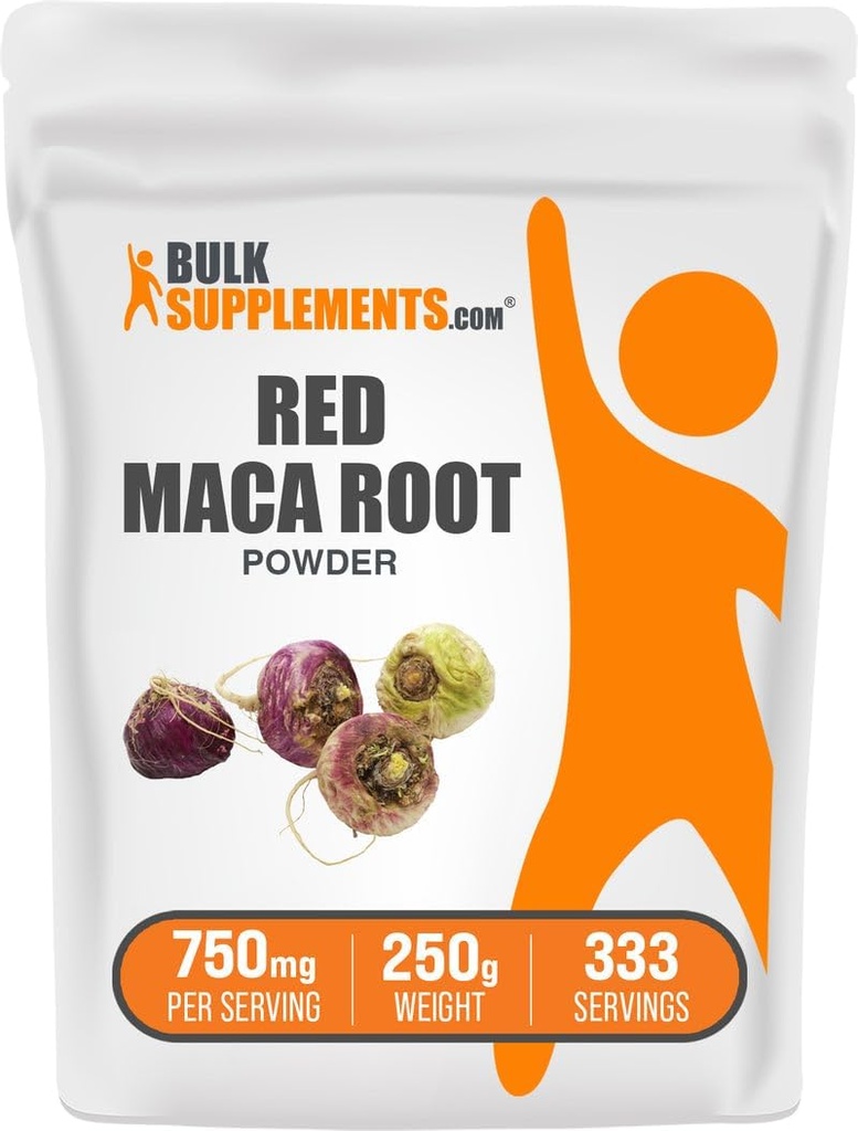 BulkSupplements.com Red Maca Powder - from Root, Maca Supplement, Herbal Supplement - Vegan & Gluten Free, 750mg per Serving, 250g (8,8 oz) (Pack of 1)
