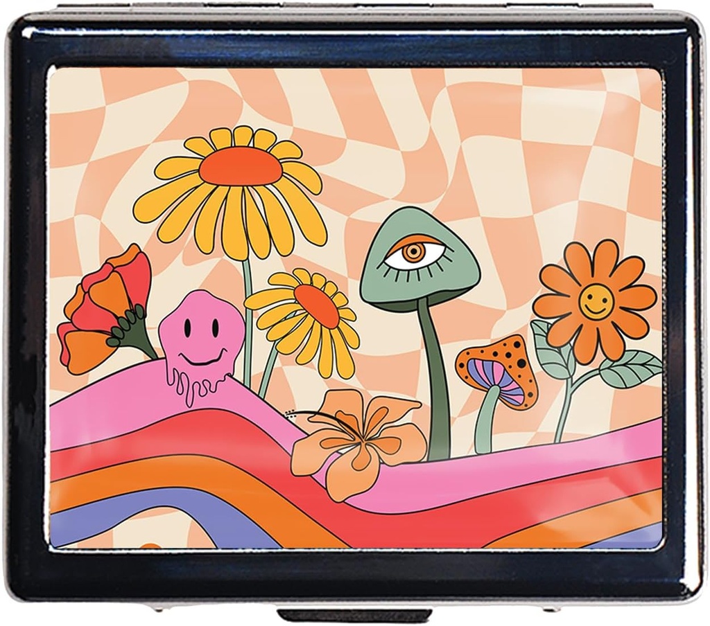 Sølv Vintage Pill Box 7 Dag Metal Pill Box med spejl og 8 kompartmenter Cute Travel Pill Organizer til Purse (Rainbow blomster)