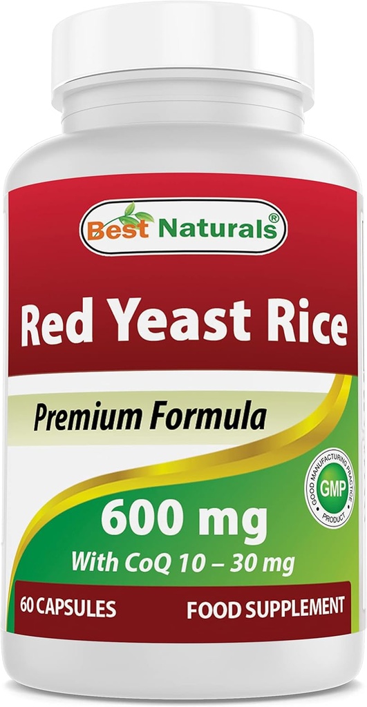 Bedste Naturals Red Gær Rice med COQ10 60 kapsler - Indeholder 600 mg rød Gær Rice og 30 mg CoQ10
