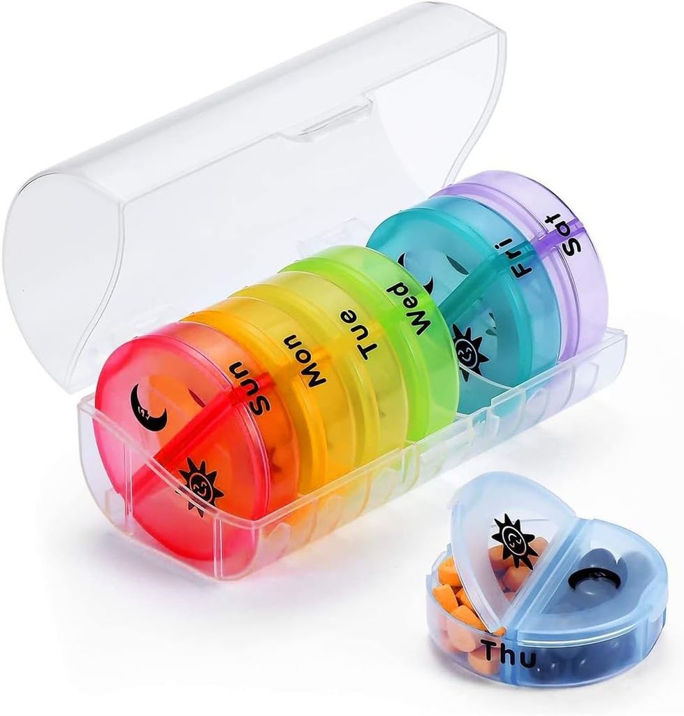 Medical Box Travel Pill Organizer Case, 2 gange om dagen, Stor AM / PM Weekly Pill Dispenser Planner, Medicin Reminder Holder 7-dag for vitaminer, fiskeolier, daglige Calciumtilskud, kapsler
