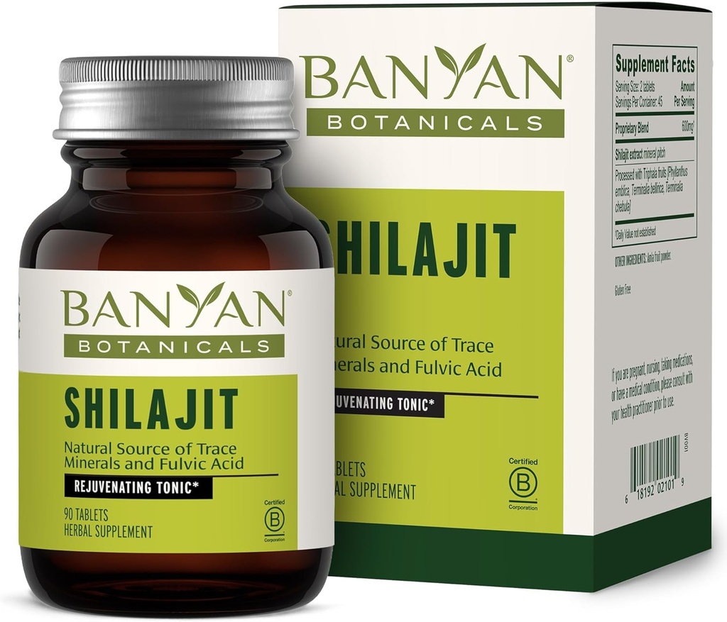 Banyan Botanicals Shilajit - Økologisk og bæredygtig mineral Pitch - Mineral- Rich Shilajit supplement til naturlig afgiftning og sund aldring * - 90 tabletter - Ikke GMO bæredygtigt sour Vegan