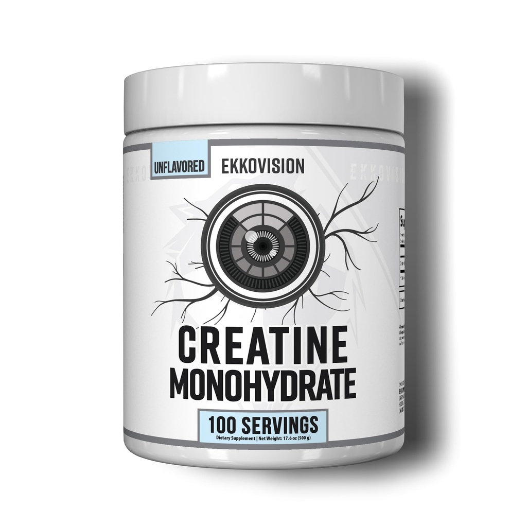 Ekkovision Creatin monohydrat pulver, Mikroniseret, Unflavored, Pre Workout & Post Workout Supplement for mænd og kvinder, Energistøtte, Let at blande i shakes, Smoothies & drikkevarer, 100 Servere