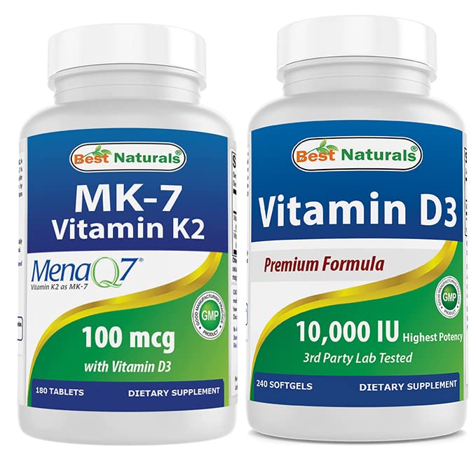 Bedste Naturals Vitamin K2 (MK7) med D3 & Vitamin D3 10000 I