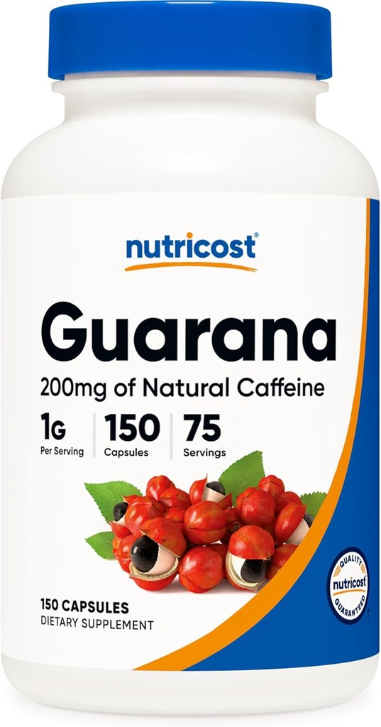 Nutricost Guarana 1000 mg Servering, 150 vegetariske kapsler - Natural Herbal Brasiliansk Koffein Energizer supplement