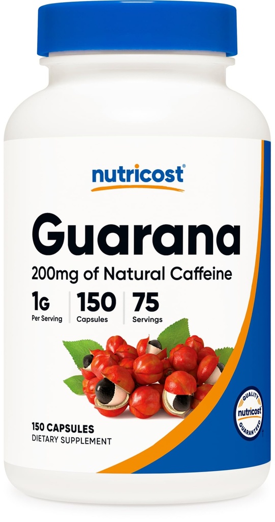 Nutricost Guarana 1000 mg Servering, 150 vegetariske kapsler - Natural Herbal Brasiliansk Koffein Energizer supplement