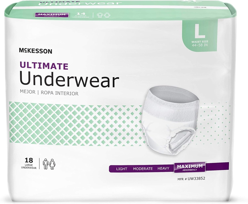 McKesson Ultimate Voksen Inkontinens Undertøj, [72 Greve], Stor, 44- 58 i. Maksimal Absorbence, Unisex Brege Læk Beskyttelse, Pull-On Style med Tear-Away Sides, Postpartum og Inkontinens