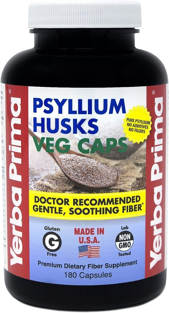 Yerba Prima Fiber Psyllium Huss - 180 Veg Caps