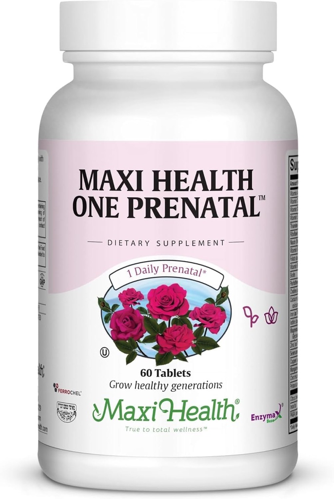 Maxi Health Prenatal Vitaminer for kvinder - En daglig Prenatal med Methylerede Folate, Gentle Iron & DHA Support - Læge Formuleret, Kosher Multivitamin til Graviditet - 60 kapsler (60 dages forsyning)