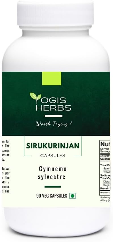 YOGIS HERBS Sirukurinjan kapsler (Gymnema Sylvestre) - urtetilskud til fordøjelsesbesvær, stofskifte og immunforsvar - 90 Veg kapsler