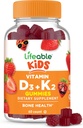 Lifeable Kids Vitamin D3 K2 Gummies Note 124; 1000iu D3 og K2 100mcg B124; Great Tasting D3 og K2 Kosttilskud B124; for ben Sundhed og Immunitet B124; VIT D3 K2 for børn B124; 60 Gummies