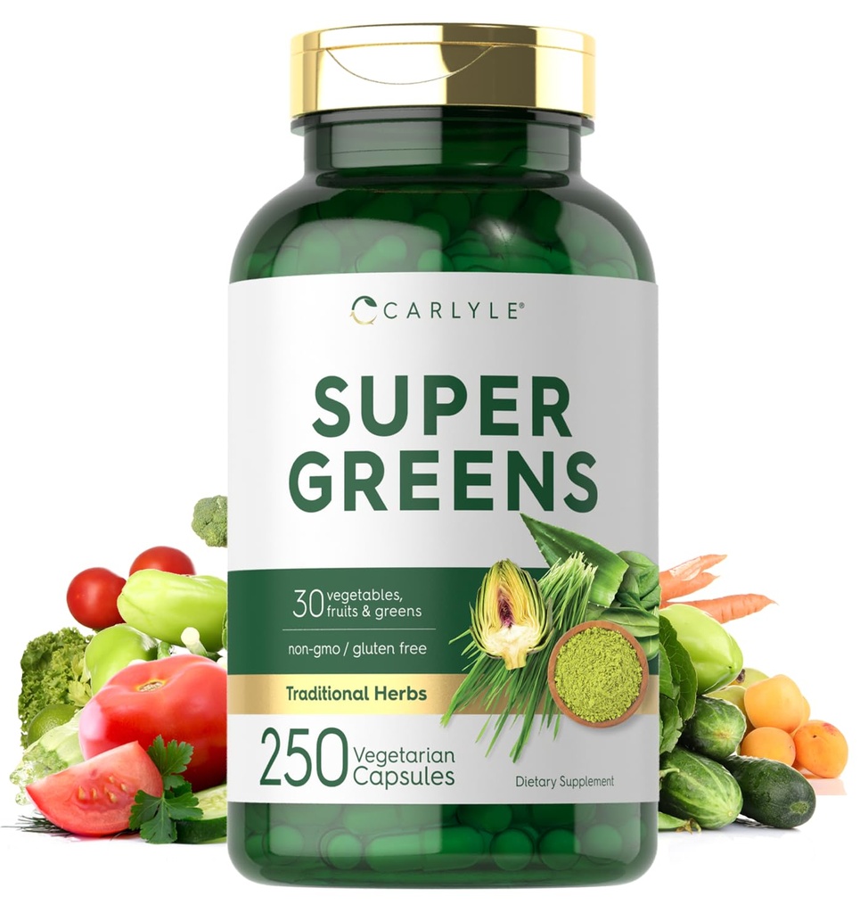 Carlyle Super Greens Capsules ttesmå 124; 250 Greve • 124; Non- GMO & Gluten Free Supplement