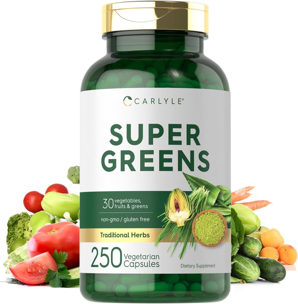 Carlyle Super Greens Capsules ttesmå 124; 250 Greve • 124; Non- GMO & Gluten Free Supplement