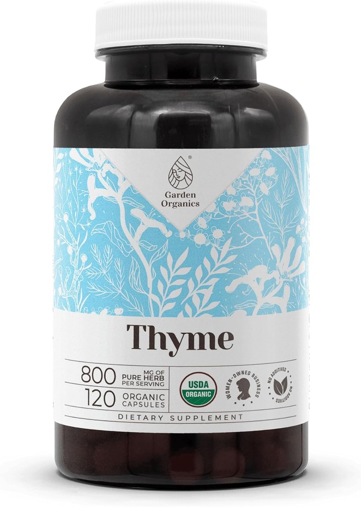 Timian USDA Organic 120 Kapsler • 124; højpotens • Naturligt supplement • 124; Certified Organic Vegetar Capsules and Organic Timian (Thymus Vulgaris) Tørret Leaf (120 Kapsler)