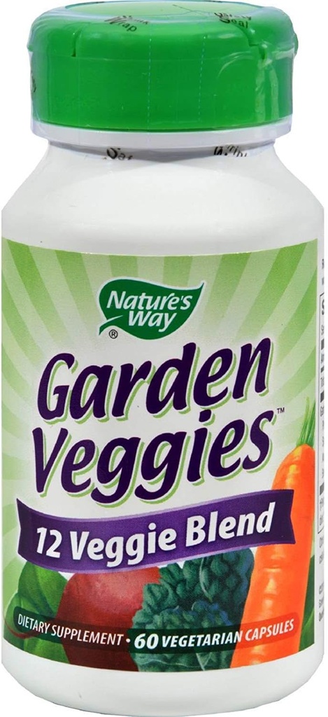 Natures Way Garden Veggies 12 Veggie Blend 60 Vegetariske Kapsler, Pakning med 3 flasker
