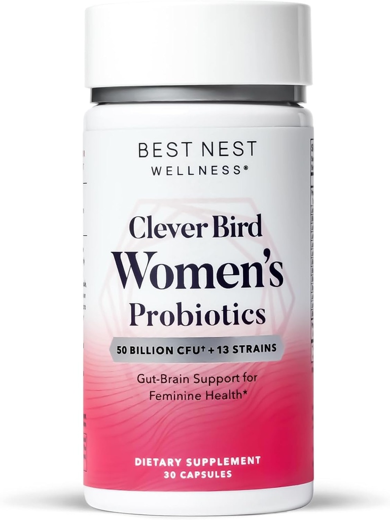 Bedste Nest Wellness Kvinder Probiotika - Gut & Brain Health Support Supplement - Formel med flere Probiotiske Strops - fordøjelsestilskud til kvinder - 30 kapsler