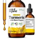 Wild & Organic Gurkemeje Supplement Flydende - Fælles Support - Gurkemeje med sort peber ekstrakt - Curcumin Root Drops - Vegan, Sukker & Alkohol- Gratis tinktur - 2 fl oz
