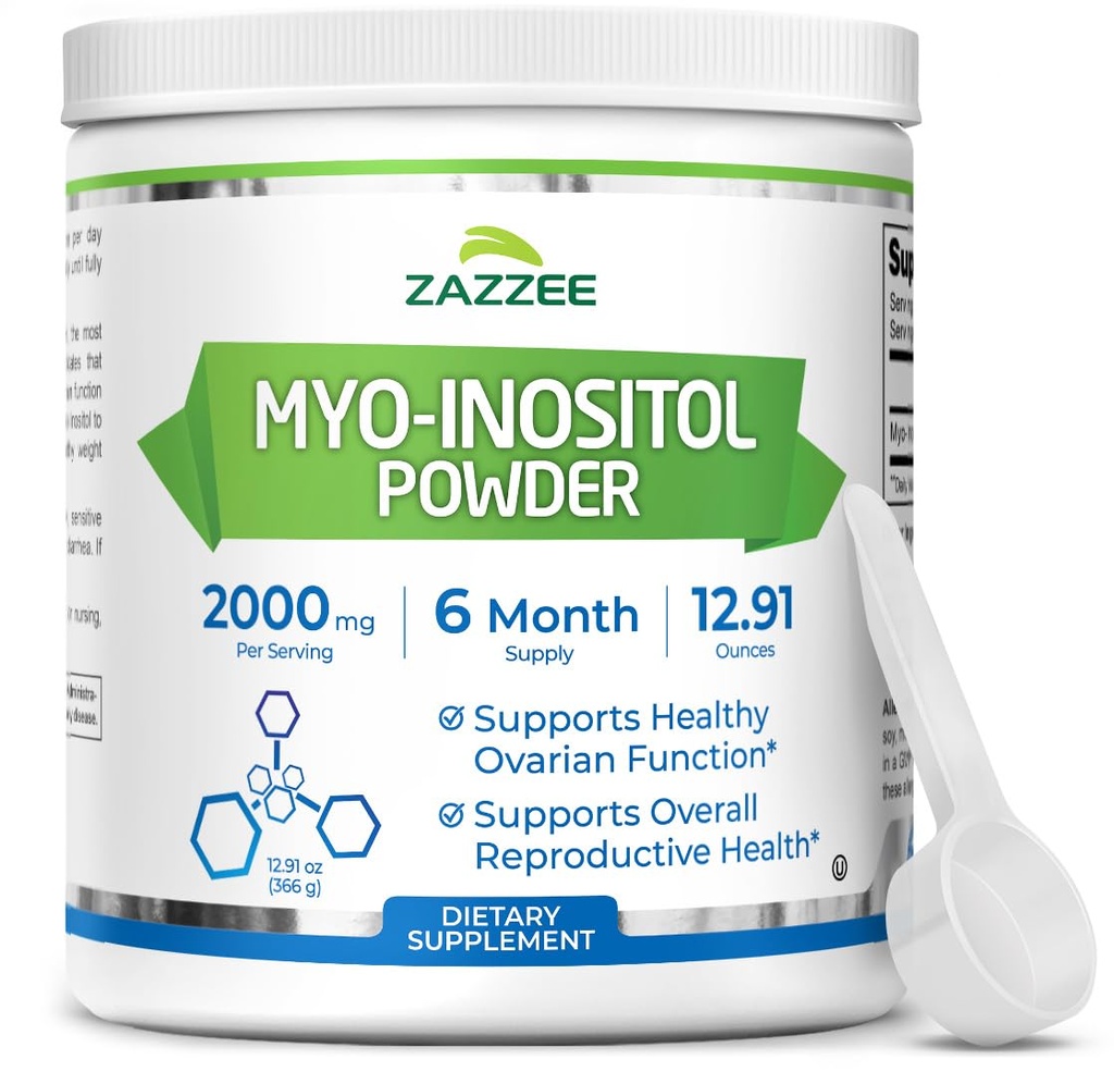 Zazzee Myo- Inositol Powder, 6 Måned Supply, 183 Servering, 2000 mg per servering, Free Scoop for exact Dosering, 12.91 Ounces, 100% Pure, All- Natural Fertilitet og Reproductive Support, Vegan, Non- GMO