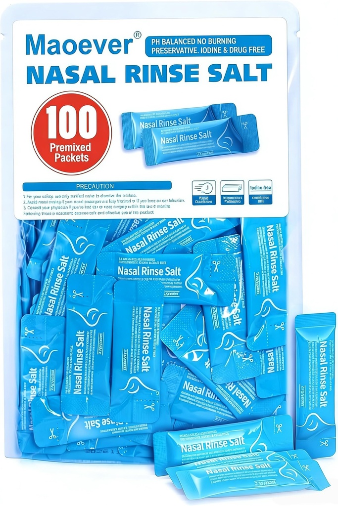 Neti Pot Salt Packets - 100 Individually Wrapped Saline Packets for Nasal Wash | Neti Pot Refill Kit| Effective Nasal Irrigation | Sinus Care | Nasal Cleansing Solution