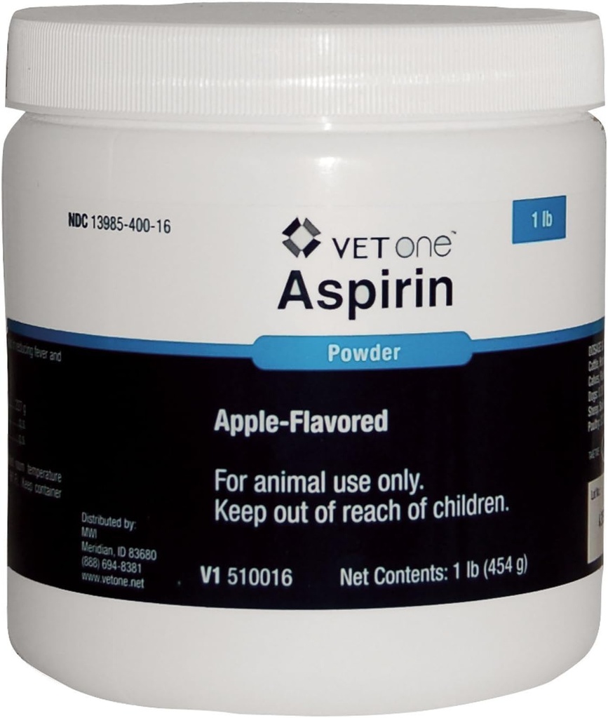 Vet One Apple Flavored Extra Strength Aspirin Powder for Heste Kvæg Hunde & husdyr - Palettable - Støtte til reduktion af feber & Mild Analysgesia - 1 LB