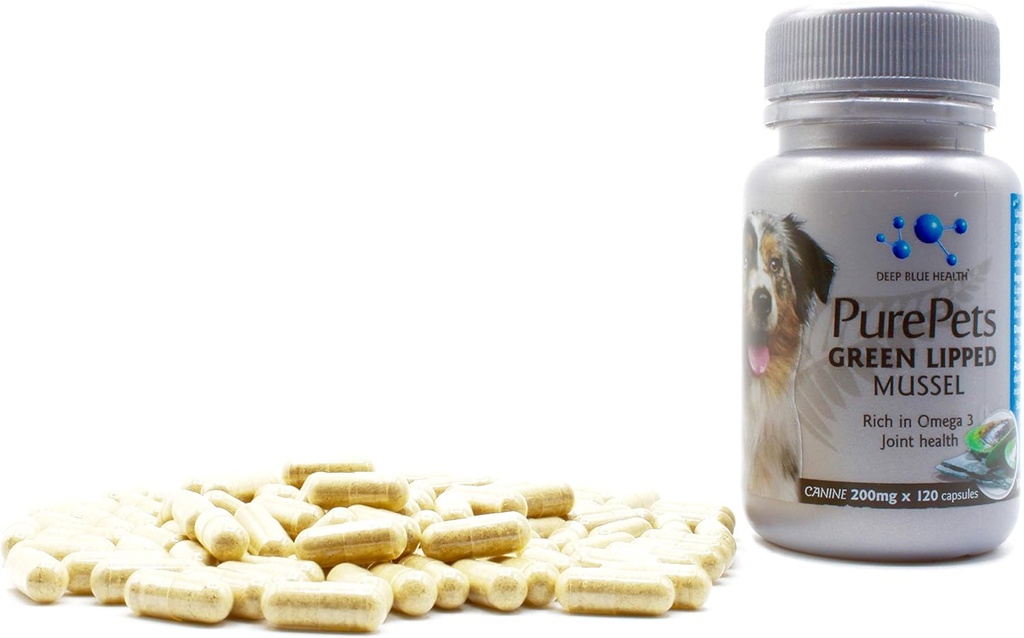 PurePets New Zealand Green Lipped Mussel kapsler til hunde og katte - 200mg x 120 kapsler - til Hip & fælles støtte - 100% Natural Arthritis Pain Relief - Mobility Supplement Inflammation Management