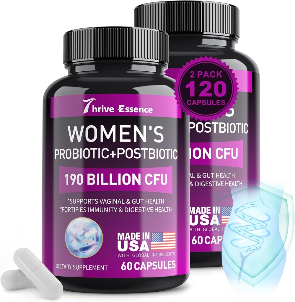 Probiotika til kvinder 190 Millioner CFU - 10 Strops & Postbiotika til Wowen- immunforsvar, fordøjelsesbesvær, Gut, Vaginal & Urinary Health, PH Balance- Understøtter lejlighedsvis obstipation, Gas & Bloating, 120 Capsule