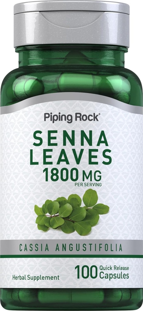 Piping Rock Senna Leaves Kapsler 1800 mg 1 125; 100 Greve 1 125; Non- GMO, Gluten Free Supplement