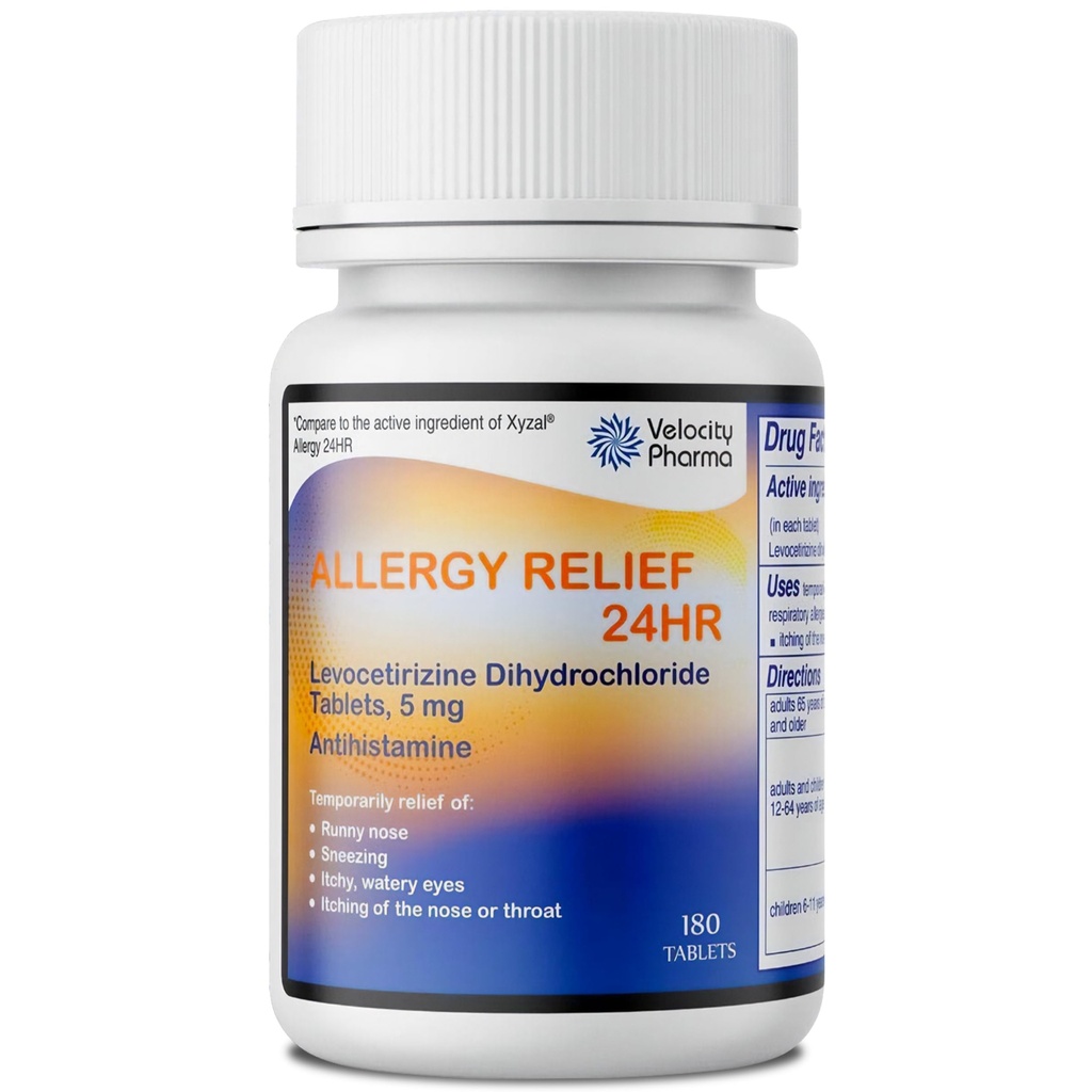 Levocytirizine Dihydrochlorid 5 mg USP tabletter, 24 timers Allergi Relief Non- Drowsy Antihistamin, 180 Tæl