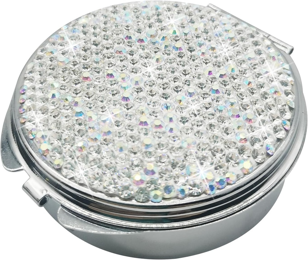 Bling Pill sag for purse Medicine Vitamin Container Holder Pocket Pill sag Runde Medicine Organizer for Vitamin / Fish Oliils / Supplement Travel Medicine Kit (3 Segment Sølv)