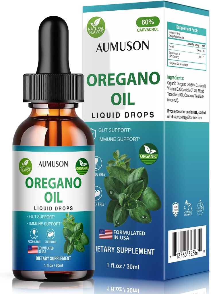 Oregano Oil Liquid Drops with Carvacrol,Vitamin E - 6 Month Supply Oil of Oregano Drops Tincture Extract, Cleanse, Detox, Immune Support, Digestive Gut Health - Pure Vegan Herbal Oregano Oil 1oz