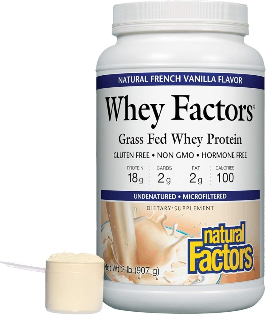 Whey Faktorer af naturlige faktorer, Græs Fed Whey Protein Koncentrat, Aids Muskeludvikling og immunforsvar, Fransk Vanilla, 2 LB