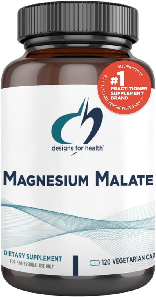 Designs for Health Magnesium Malate - Chelated Magnesium as Di Magnesium Malate - Highly Bioavailable Form to Support Energy, Bone Health + Muscle Recovery (120 Magnesium Malate Capsules)