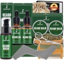 Beard Kit, Beard Grooming Kit w / 2 Pack Beard Oil & 2 Pack Beard Balm, Christmas Stocking Stuffers Gaver til mænd Ham Mand far Kæreste, Baring Kit w / Beard Wash Comb Brush