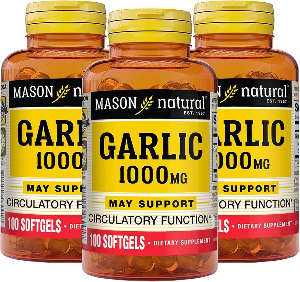 MASON NATURAL hvidløg Oil 1000 mg, 300, Day Supply Softels, Understøtter normal kredsløb funktion, 3 Pack
